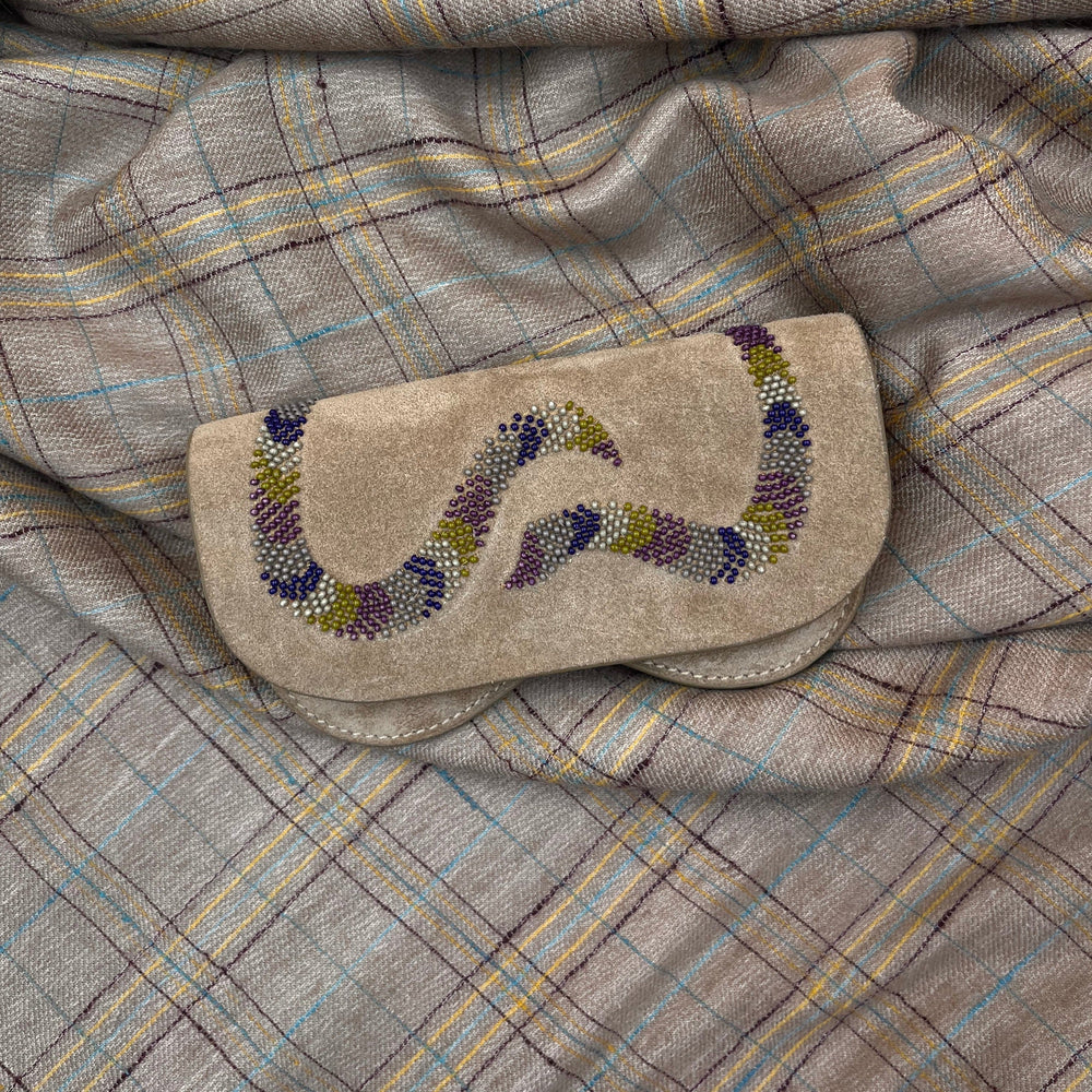 Snake Glasses Case Beige Suede