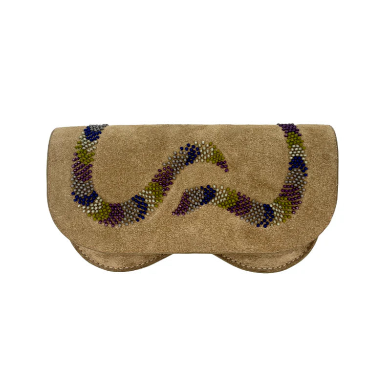 Snake Glasses Case Beige Suede