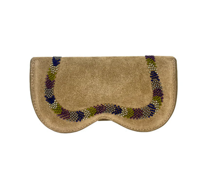 Snake  Glasses Case Beige Suede