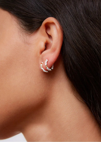 White Enamel & Gold Mini Twisted Earrings