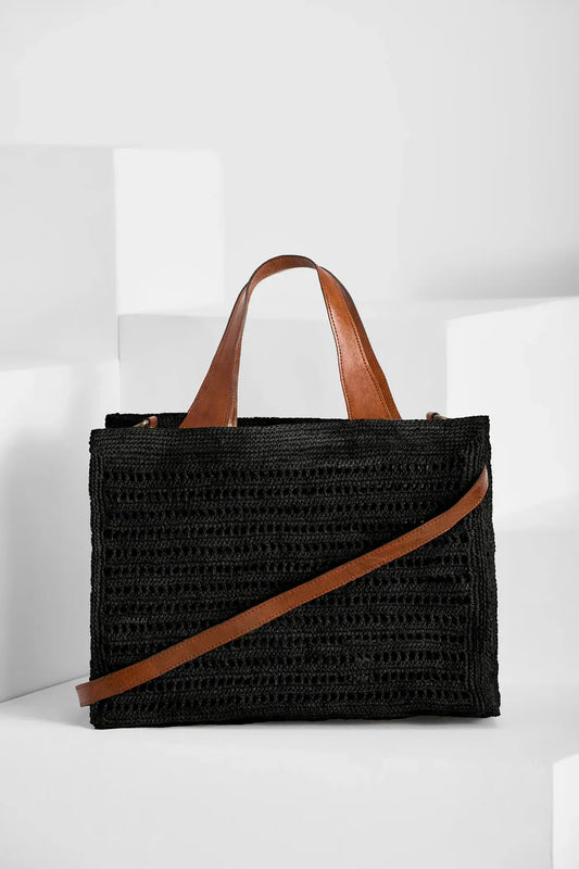 Nosy Raffia Handbag Black