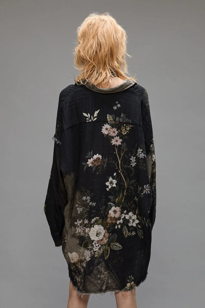 Black Shredded Seam Drop Neck Shirt