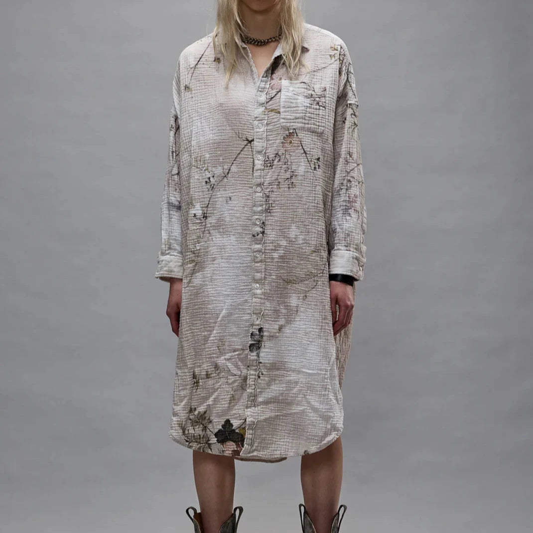 Cream Bleached Floral Jumbo Shirtdress