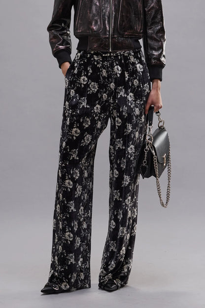 Double Pleat Trouser Black Floral