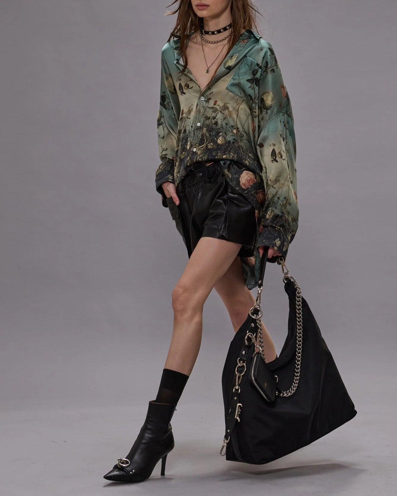 Drop Neck Workshirt Dipped Black Turquoise Plaid