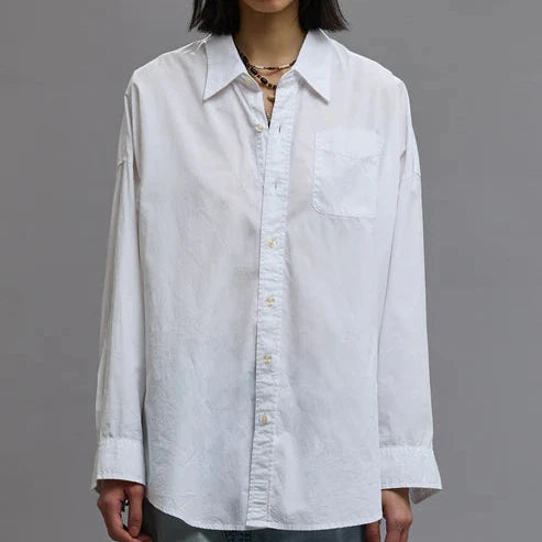 Drop Neck White Oxford Shirt