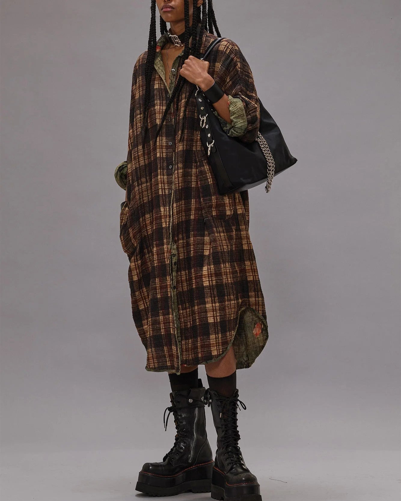 Reversible Jumbo Shirtdress Plaid with Turquoise Floral