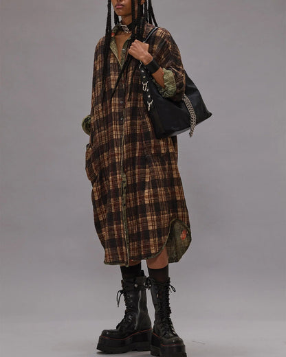 Reversible Jumbo Shirtdress Plaid with Turquoise Floral