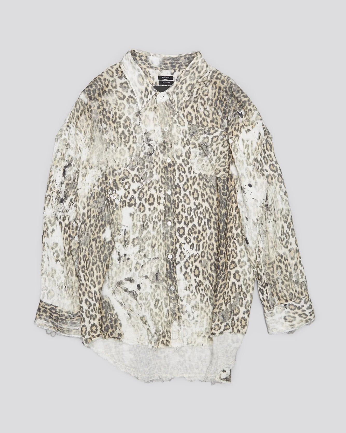 Shredded Seam Drop Neck Shirt Bleached Leopard