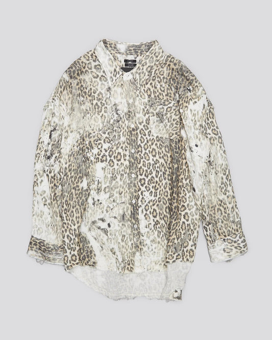 Shredded Seam Drop Neck Shirt Bleached Leopard