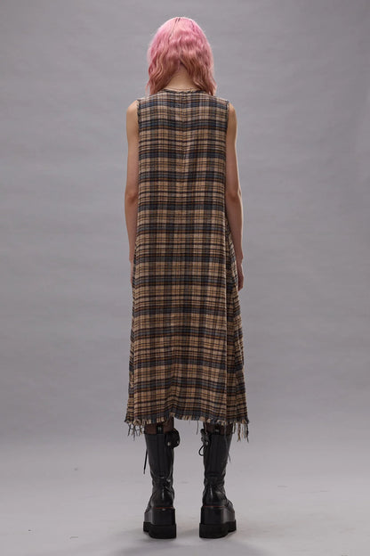Sleeveless Midi With Ruffles Light Blue Yellow Plaid