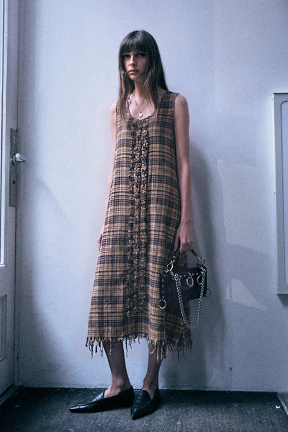 Sleeveless Midi With Ruffles Light Blue Yellow Plaid