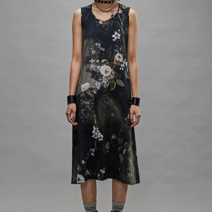 Bleached Black Floral Sleeveless Midi