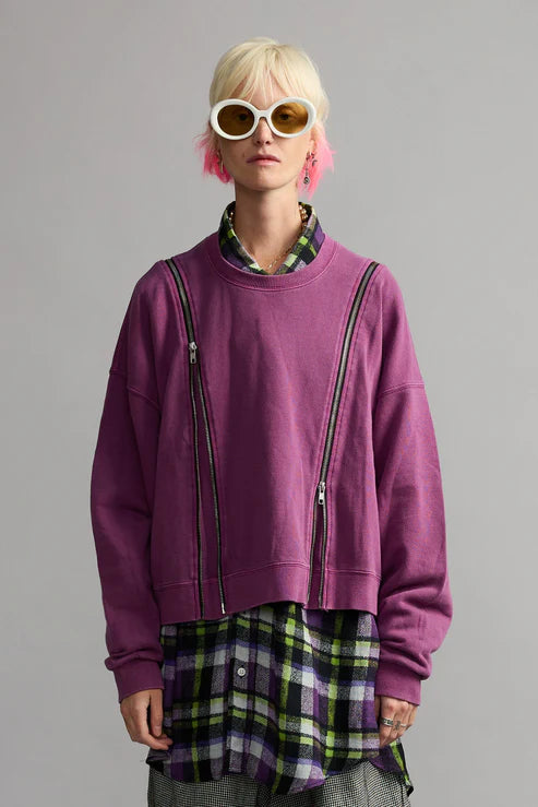 Zippered Crewneck Purple Plum