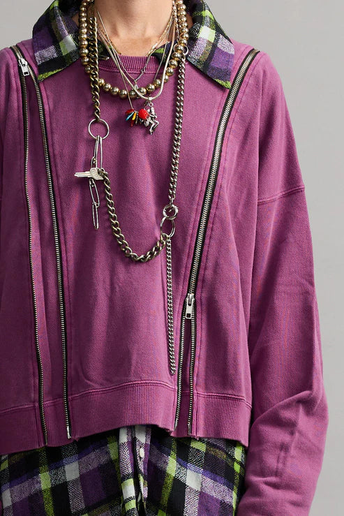 Zippered Crewneck Purple Plum