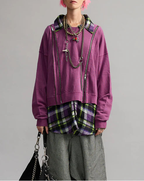 Zippered Crewneck Purple Plum