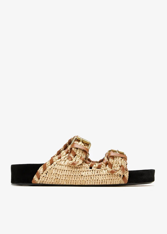 Lennyo Raffia Sandals Cognac Natural