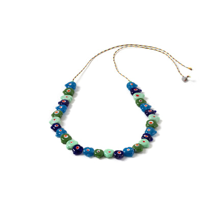 Bead Necklace Multi Heart Blue