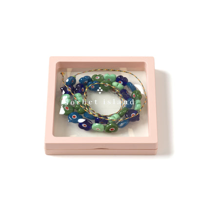 Bead Necklace Multi Heart Blue