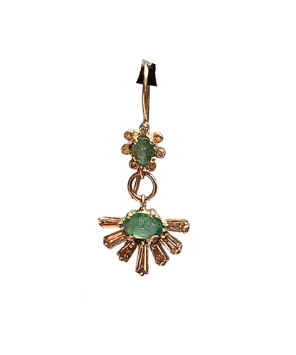 Gold Diamond and Tourmaline Emerald Flower Earring