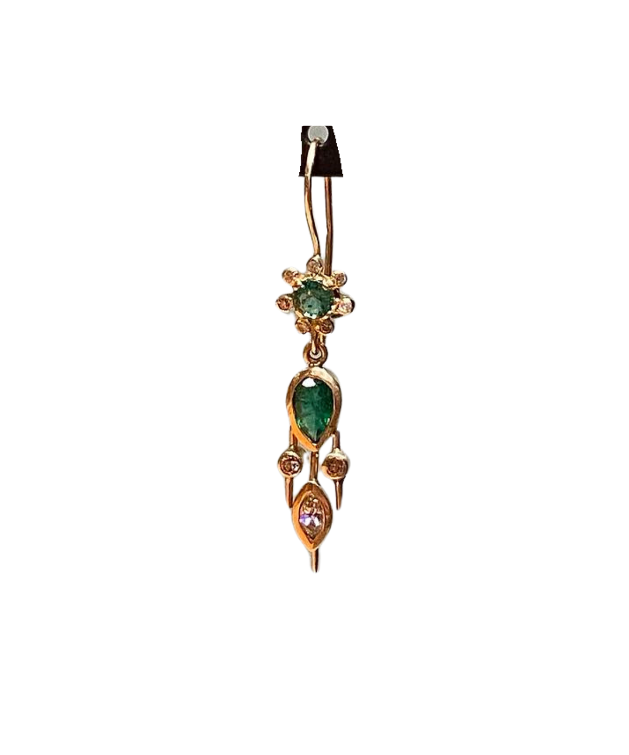 Gold Diamond and Emerald Tourmaline Dangle Earring