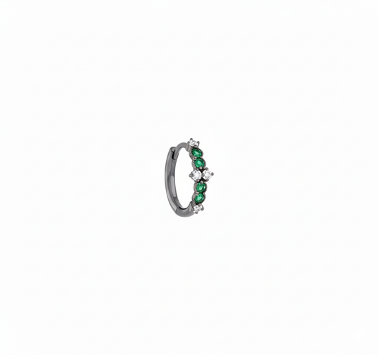 Hope Mini Hoop Black Gold Diamond & Emerald
