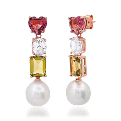 Glass Heart and Pearl Drop Earrings