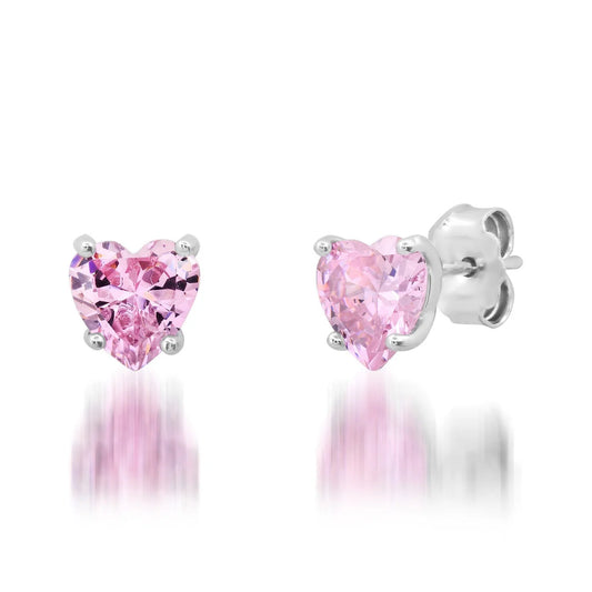 Glass Heart Studs Pink