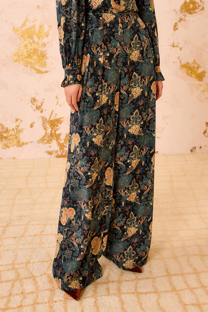 Aviva Silk High Waist Wide Leg Pant Nuit