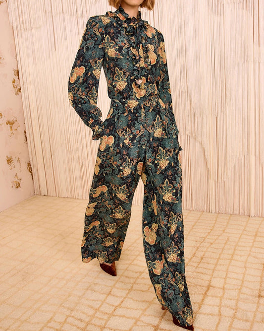 Aviva Silk High Waist Wide Leg Pant Nuit