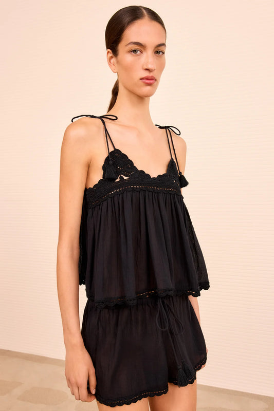 Bermuda Coverup Top with Crochet Detail Noir