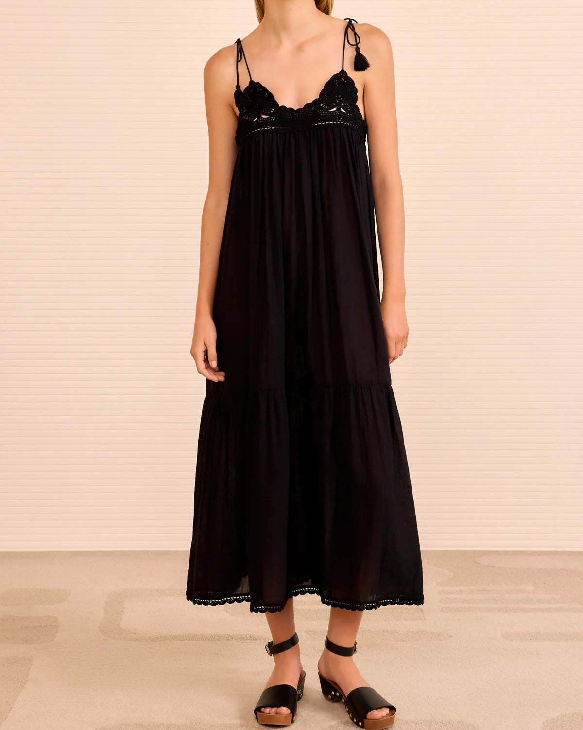 Linnea Coverup Dress with Crochet Detail Noir