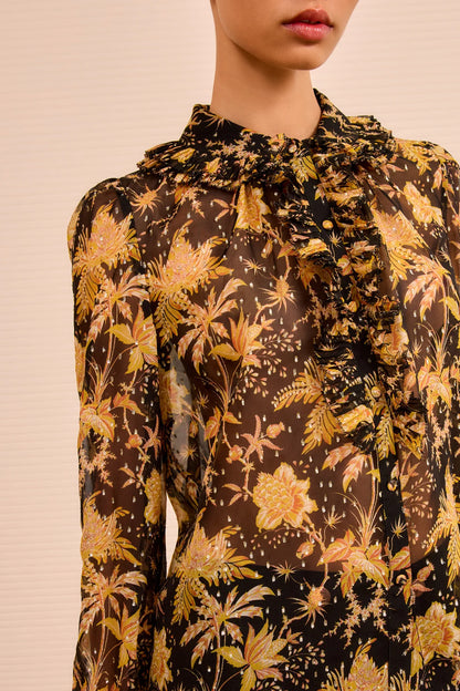 Nina Ruffle Button Front Blouse Forsythia