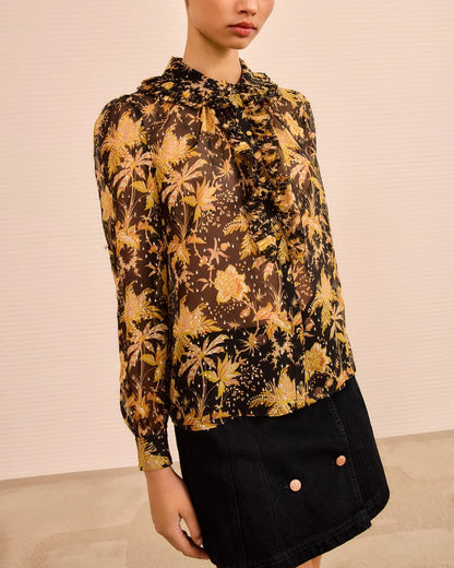 Nina Ruffle Button Front Blouse Forsythia