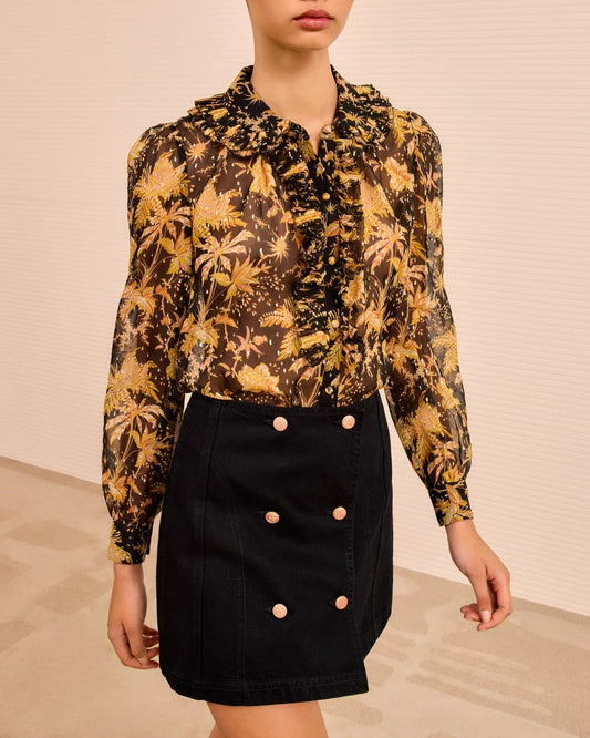Nina Ruffle Button Front Blouse Forsythia
