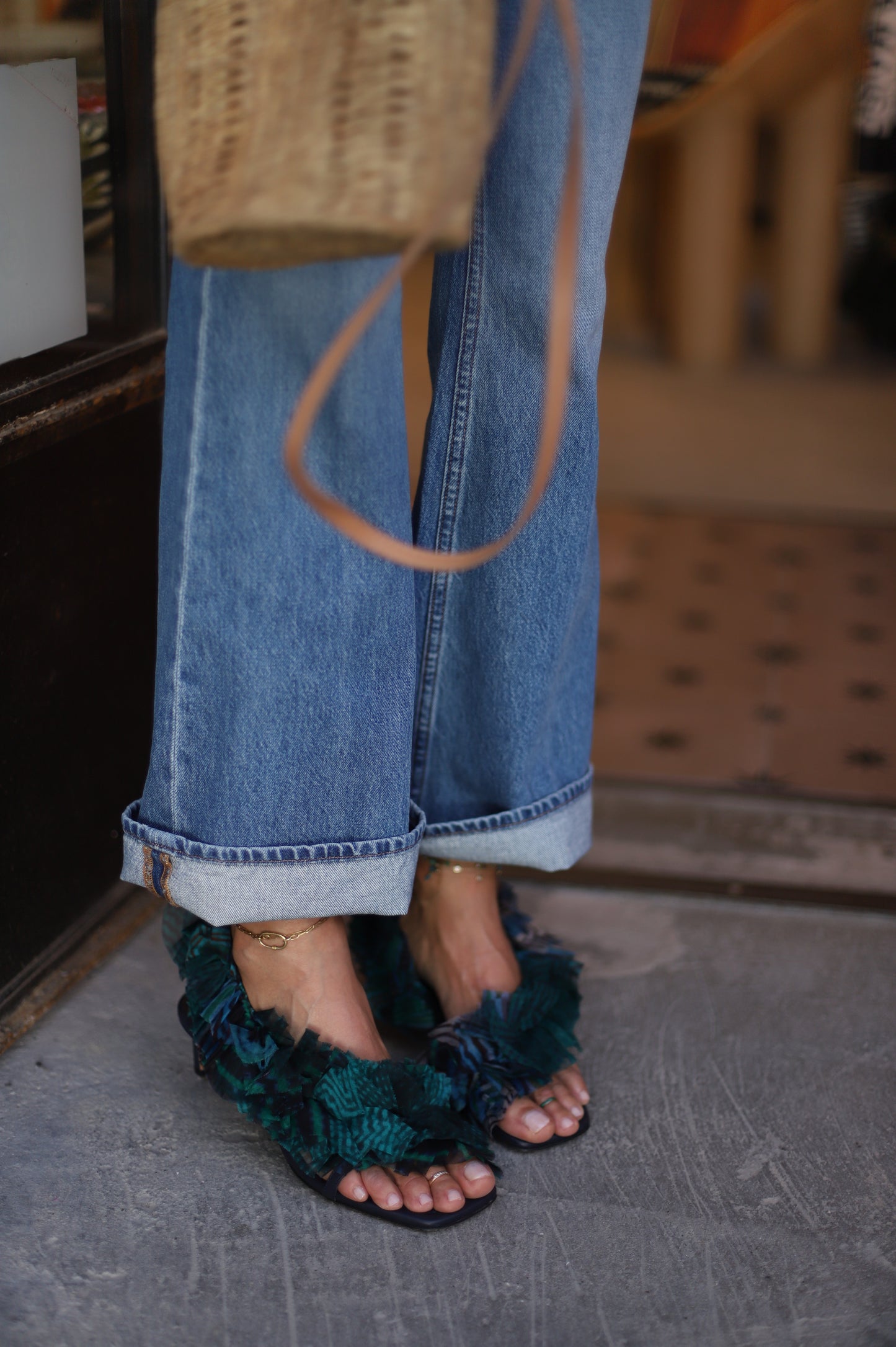 Ruffle Sandal Mid Heel