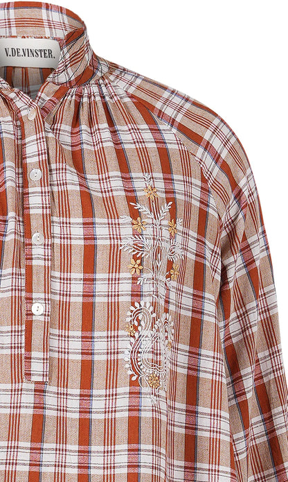 Surprise Embroidered Brown Tartan Blouse