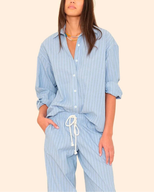 Chambray Teal Stripe Hayven Shirt