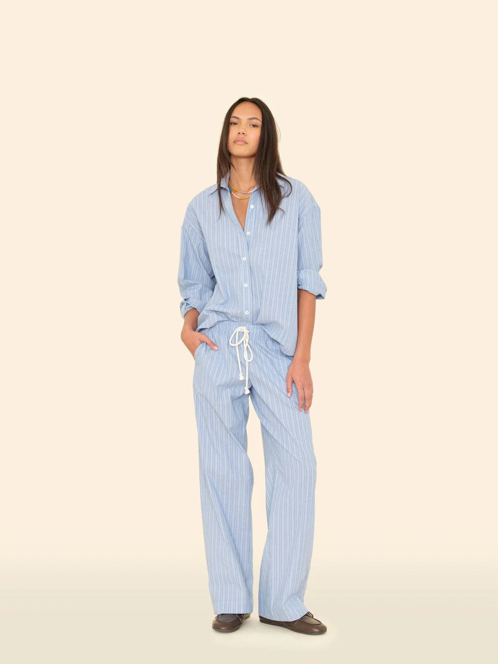 Chambray Teal Stripe Brinna Pant