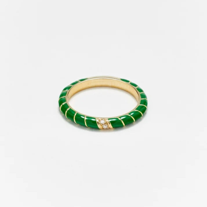 Green Malachite and Gold Mini Twisted Wedding Band