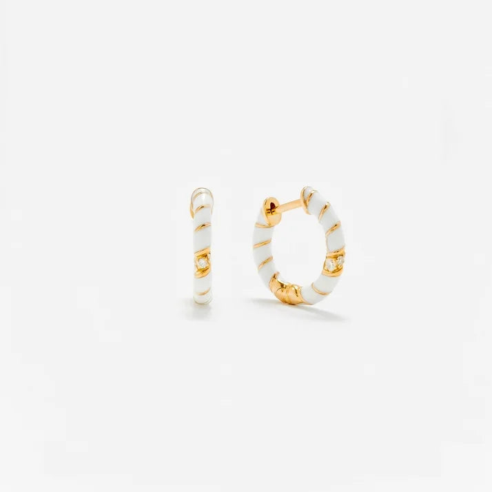 White Enamel & Gold Mini Twisted Earrings