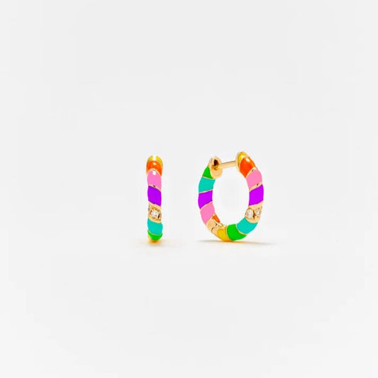 Gold & Rainbow Enamel Mini Twisted Earrings