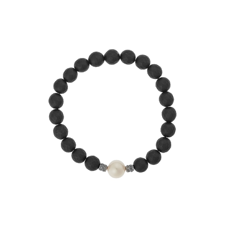 Black onyx beaded bracelet white