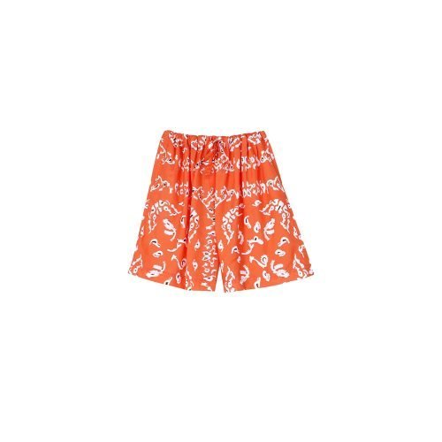 Christian Wijnants' relaxed fit prasa shorts in bleached denim: Gathered waist, slanted side pockets. Pair with a coral red bandana. 100% cotton.