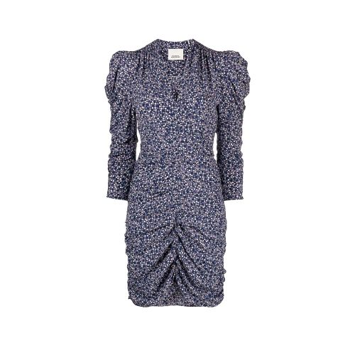 Isabel Marant 's Celina silk dress: stunning floral print, gathered details, V-neck, and rear zip for convenience—style meets comfort.