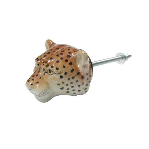 Elevate decor with the unique Leopard head doorknob, hand-painted porcelain, sturdy metal bolts, and a touch of wild sophistication.