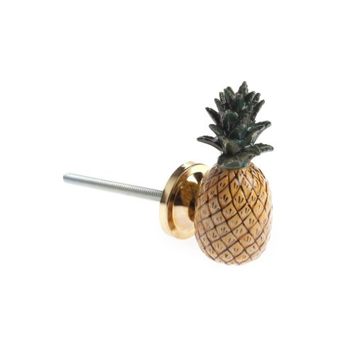Elevate decor with And Mary's tropical pineapple doorknob, hand-painted porcelain, brass detailing, and a sturdy fixing bolt for elegance and exotic charm.
